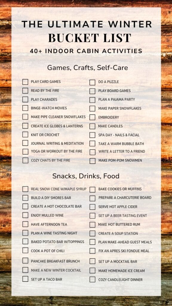 Indoor Winter Bucket List for Cabin