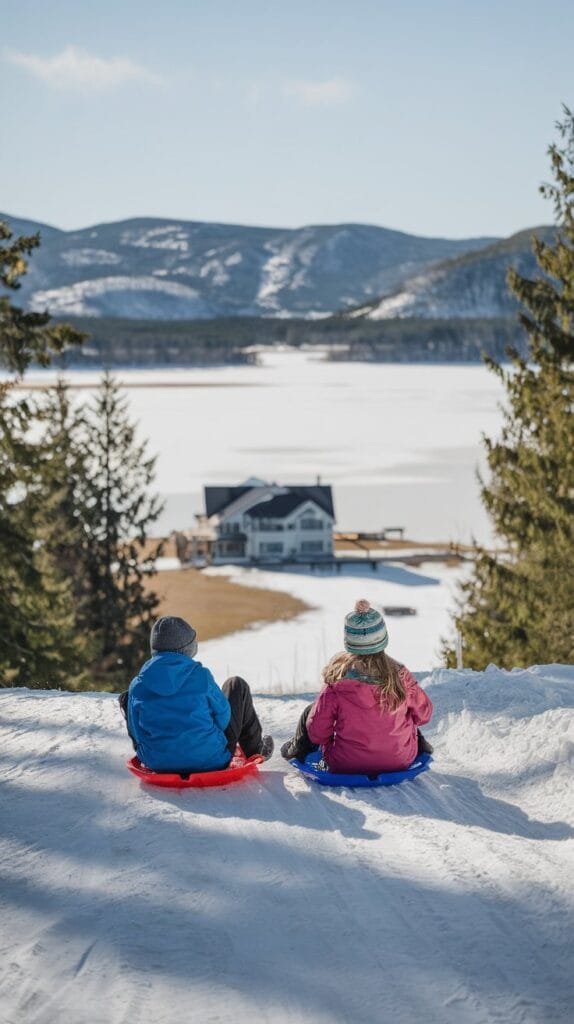 Outdoor-Winter-Cabin-Activities-photo-of-two-kids-sledding