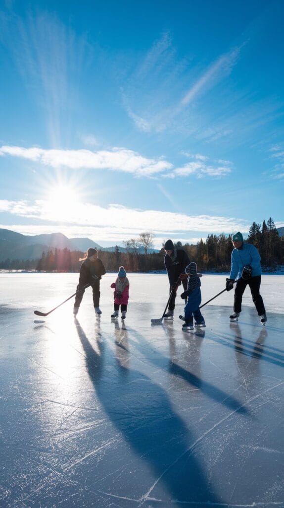 a-photo-of-a-family-playing-hockey-on-a-frozen-lake-1