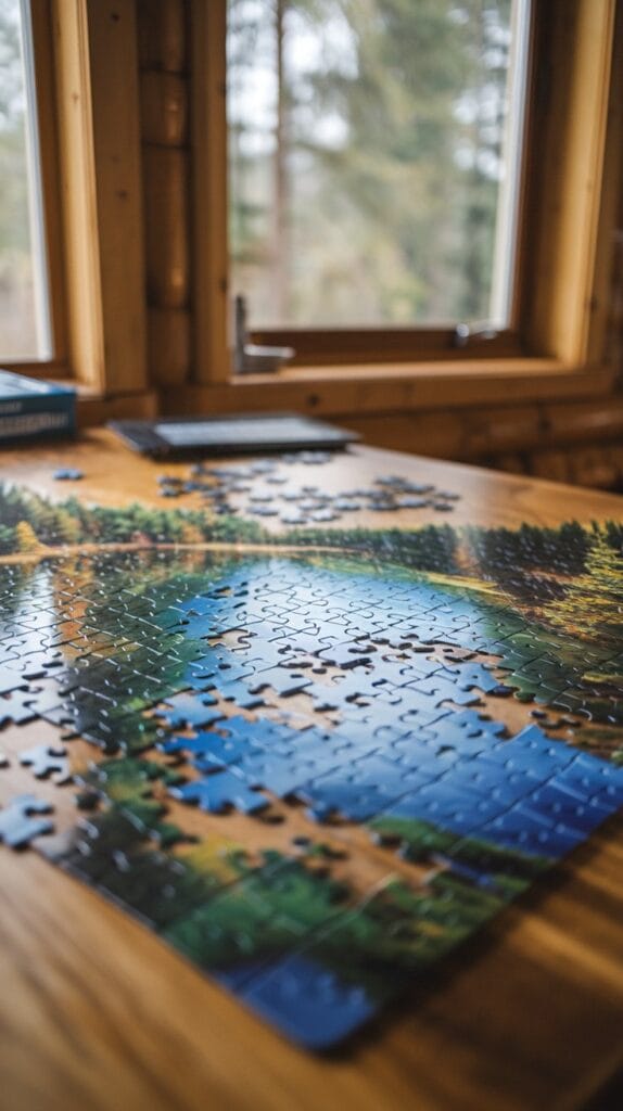 a-photo-of-a-partially-completed-jigsaw-puzzle-at-a-cabin