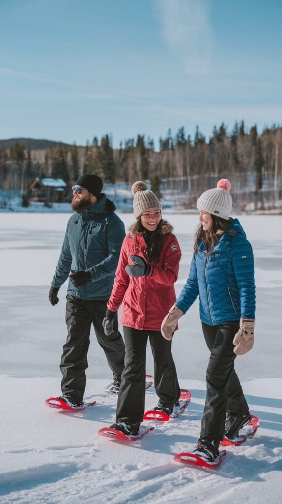 a-photo-of-three-friends-snowshoeing