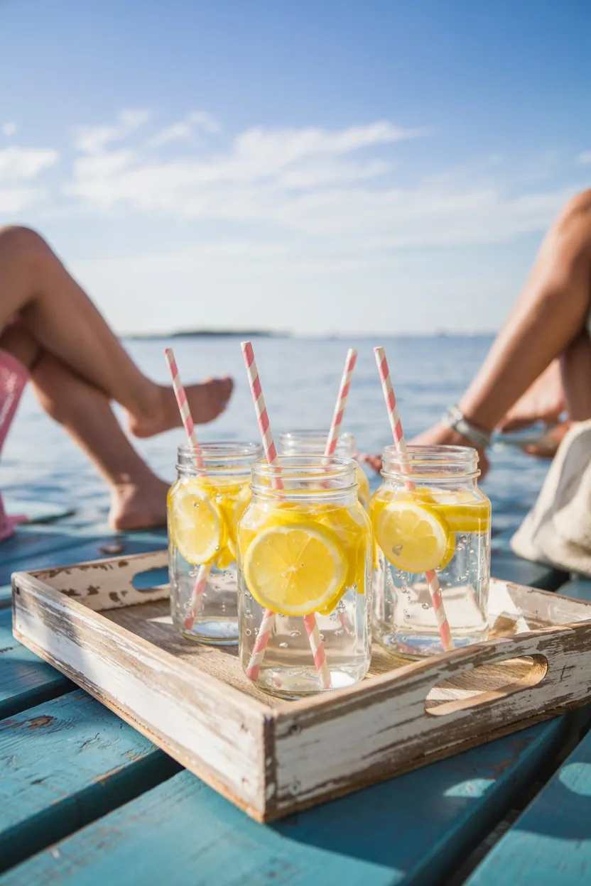 Lemonade-Drinks-Mason-Jars-On-Lake-Dock-2