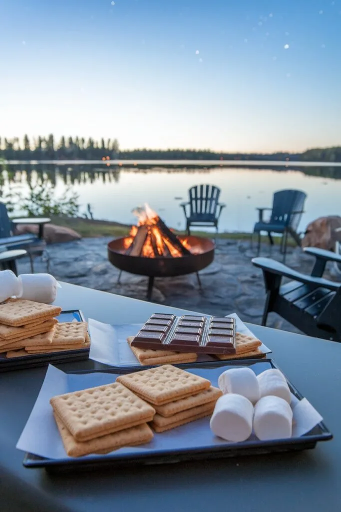 Smores-Table-Set-Up-near-lake-fire-pit