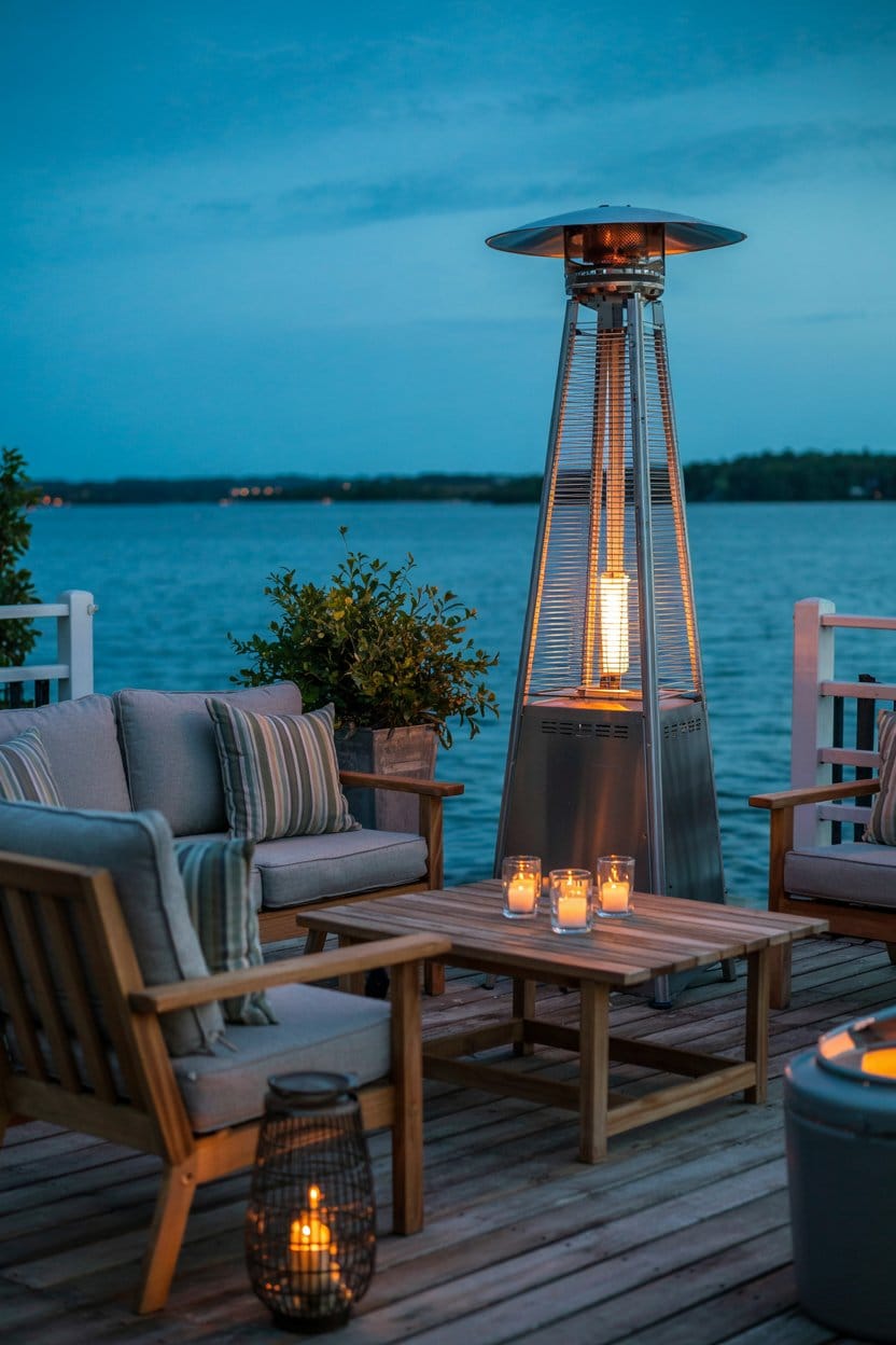 a-freestanding-patio-heater-warms-a-cozy-lake-house-deck-2