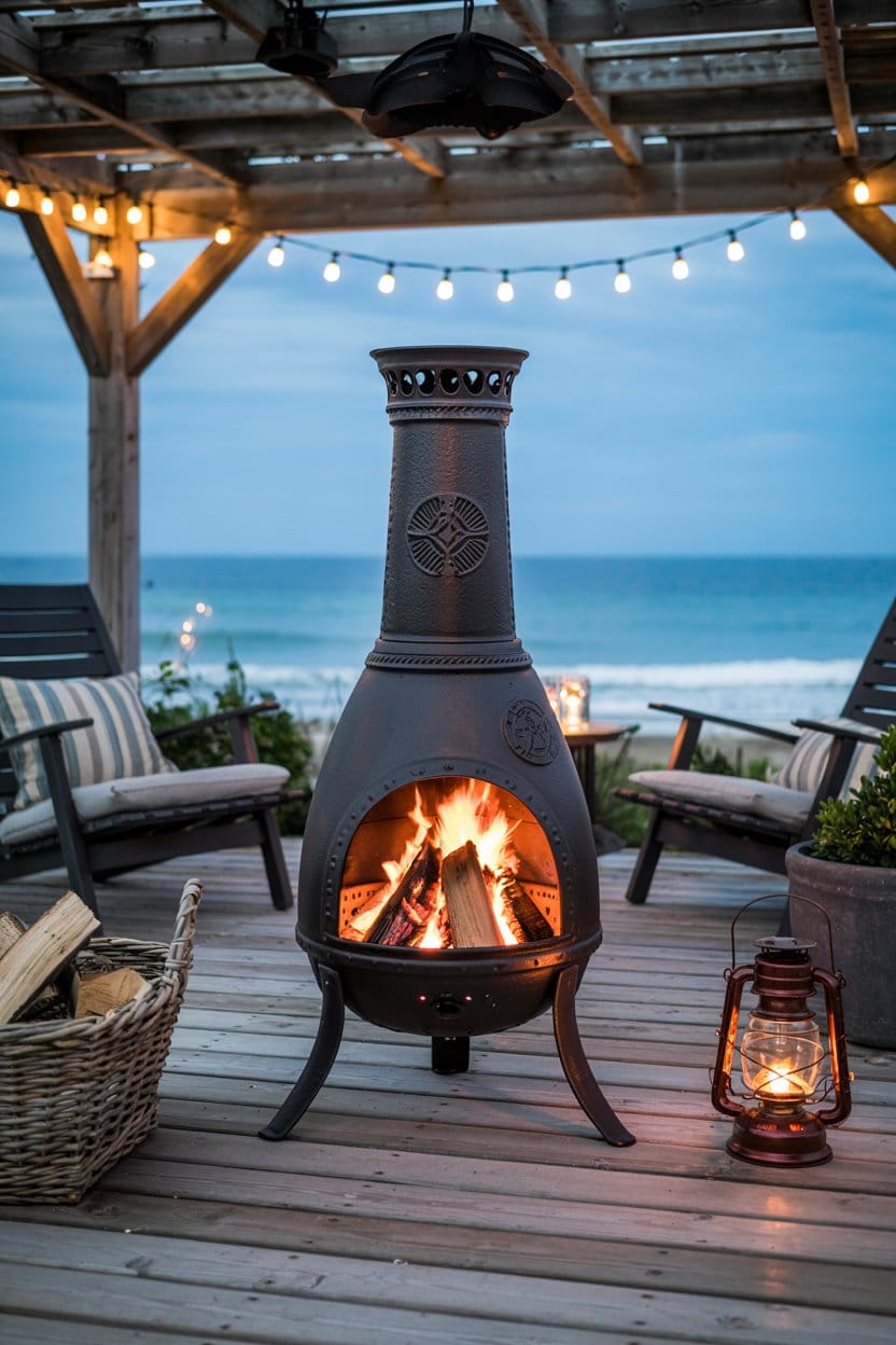 a-photograph-of-black-cast-iron-chimenea-near-lake