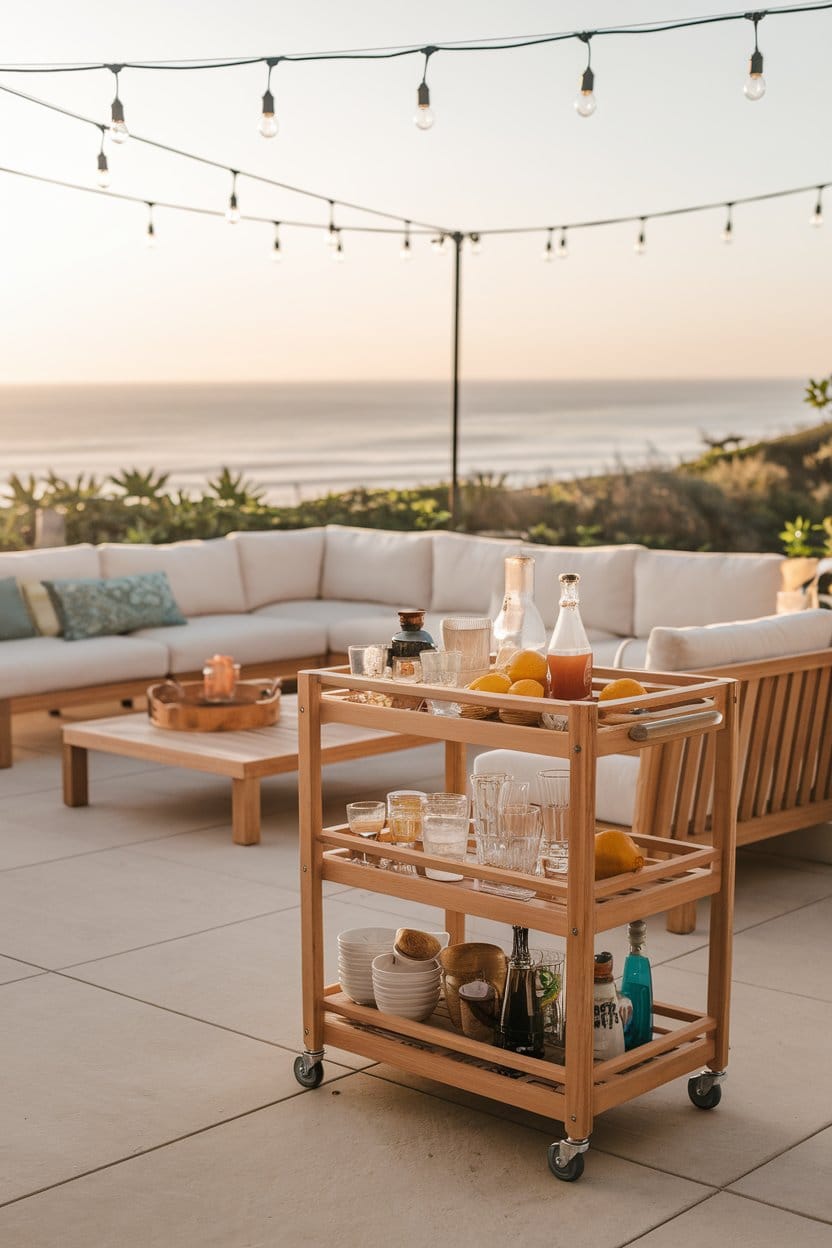 a-teak-bar-cart-on-beach-house-patio