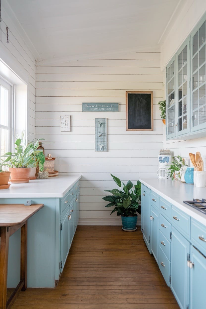 blue-coastal-kitchen-white-shiplap-accent-wall