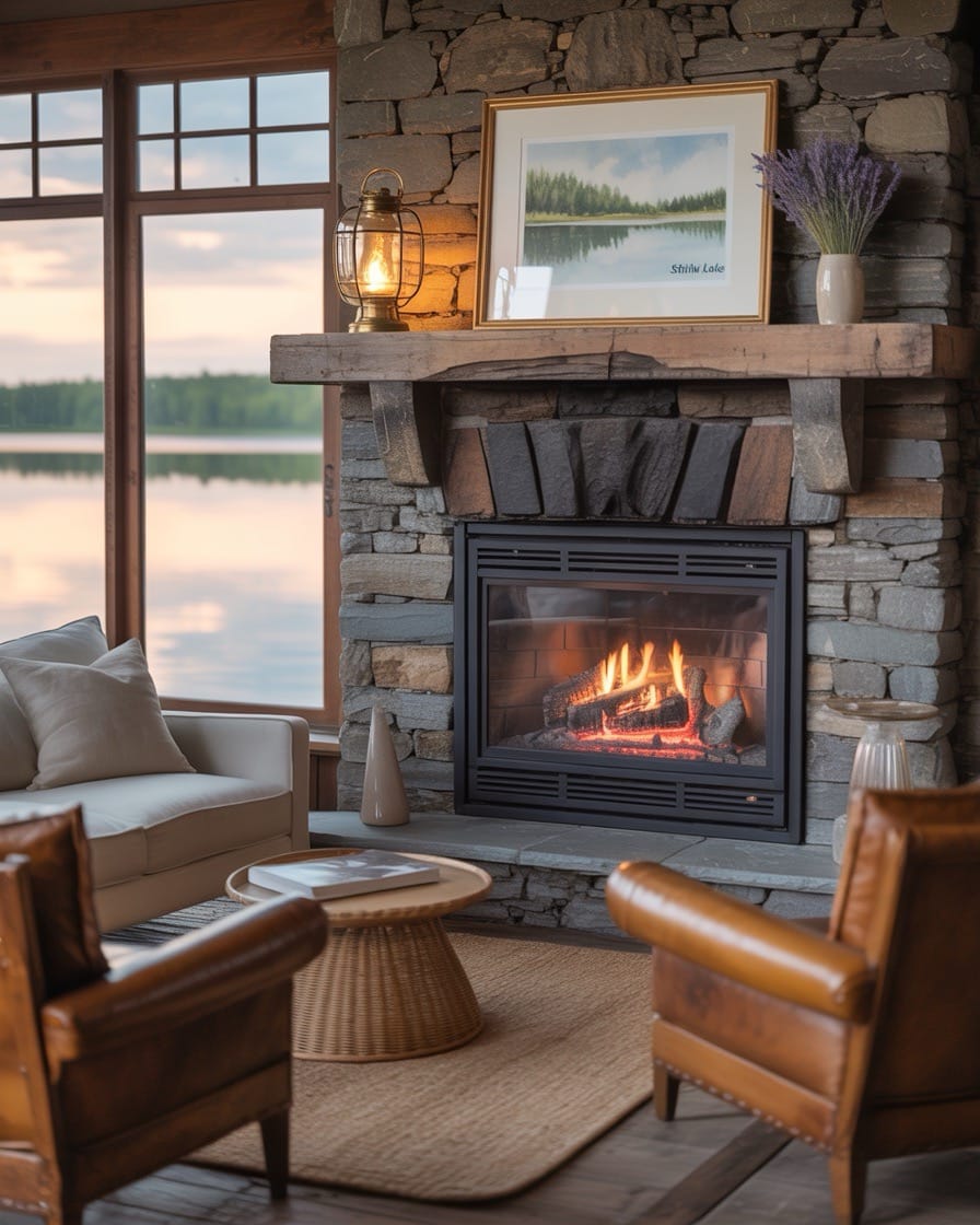 cottage-cabin-living-room-with-fireplace-lake-view-