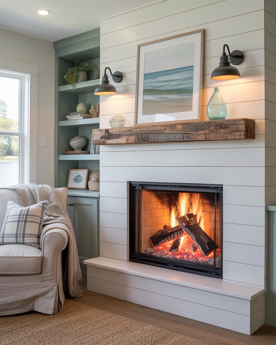 cozy-coastal-iving-room-fireplace-sage-book-cases