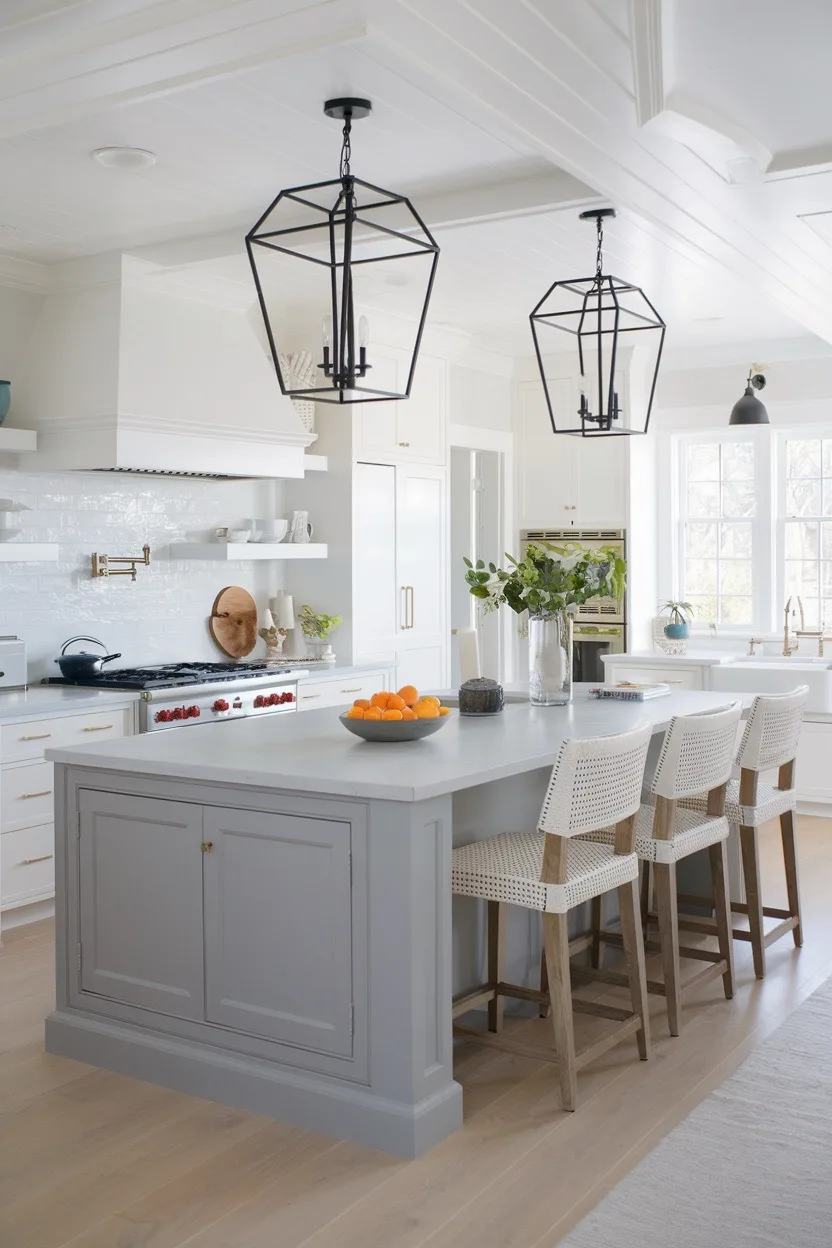 gray-white-coastal-kitchen-black-metal-pendant-lights