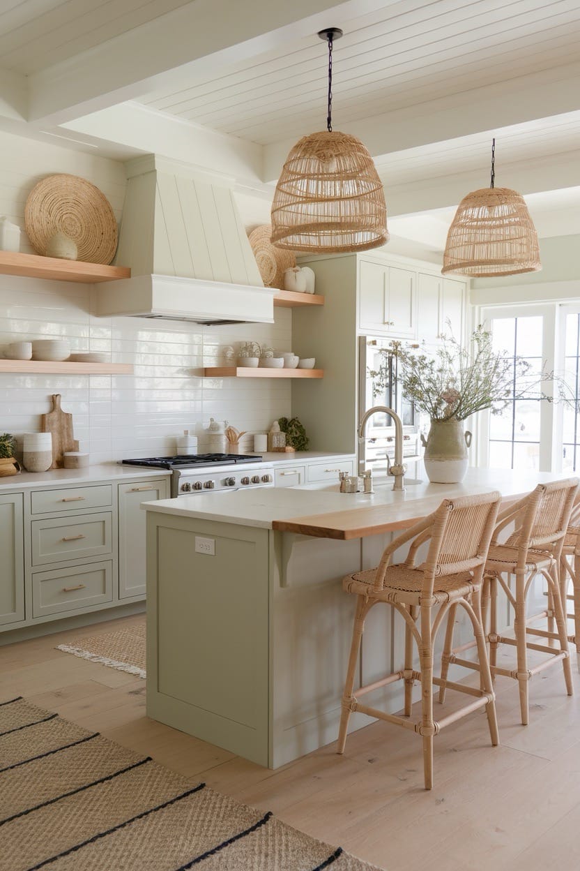 green-white-coastal-kitchen-rattan-lights-and-chairs