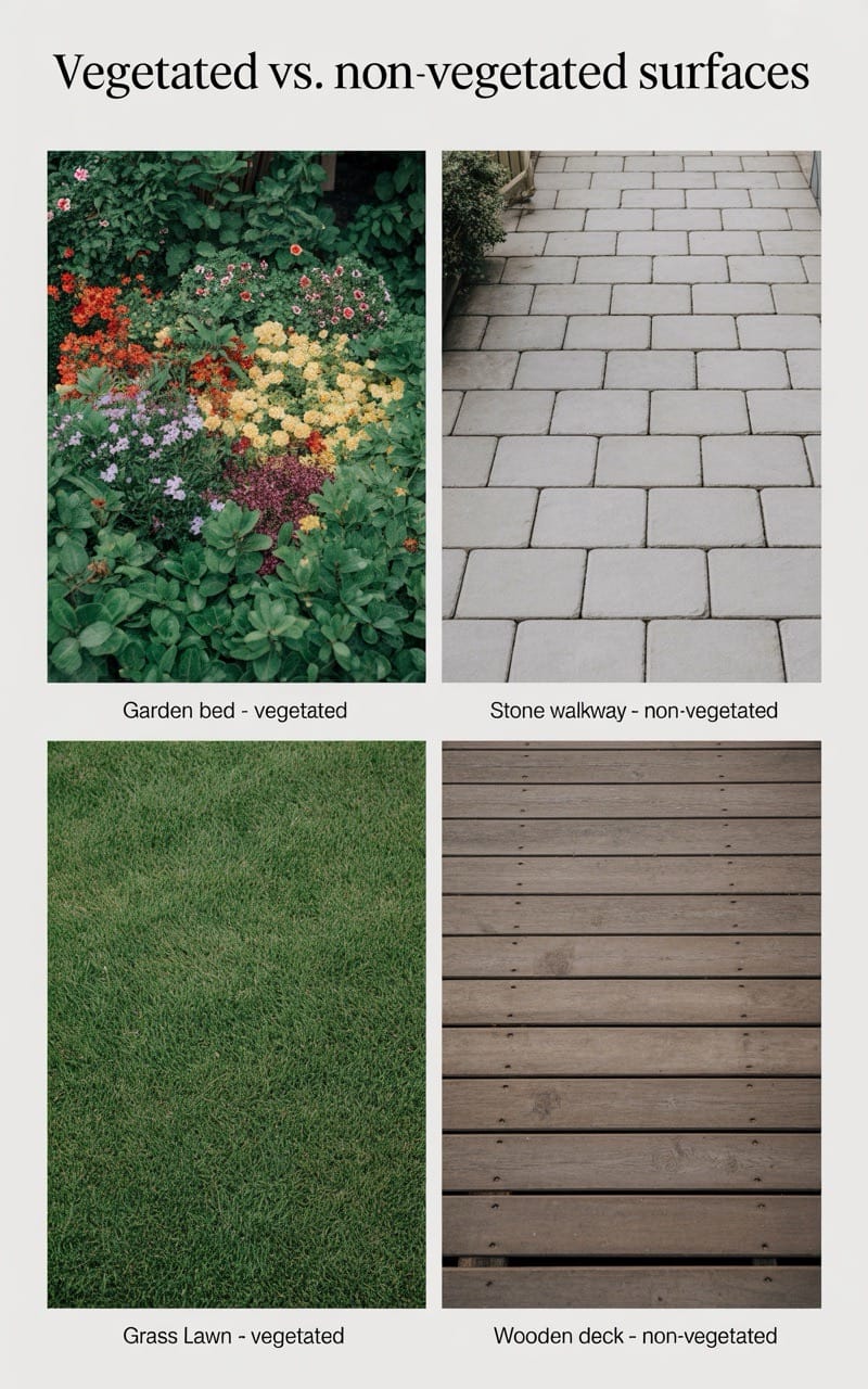 photo collage of vegetated vs. non-vegetated surfaces