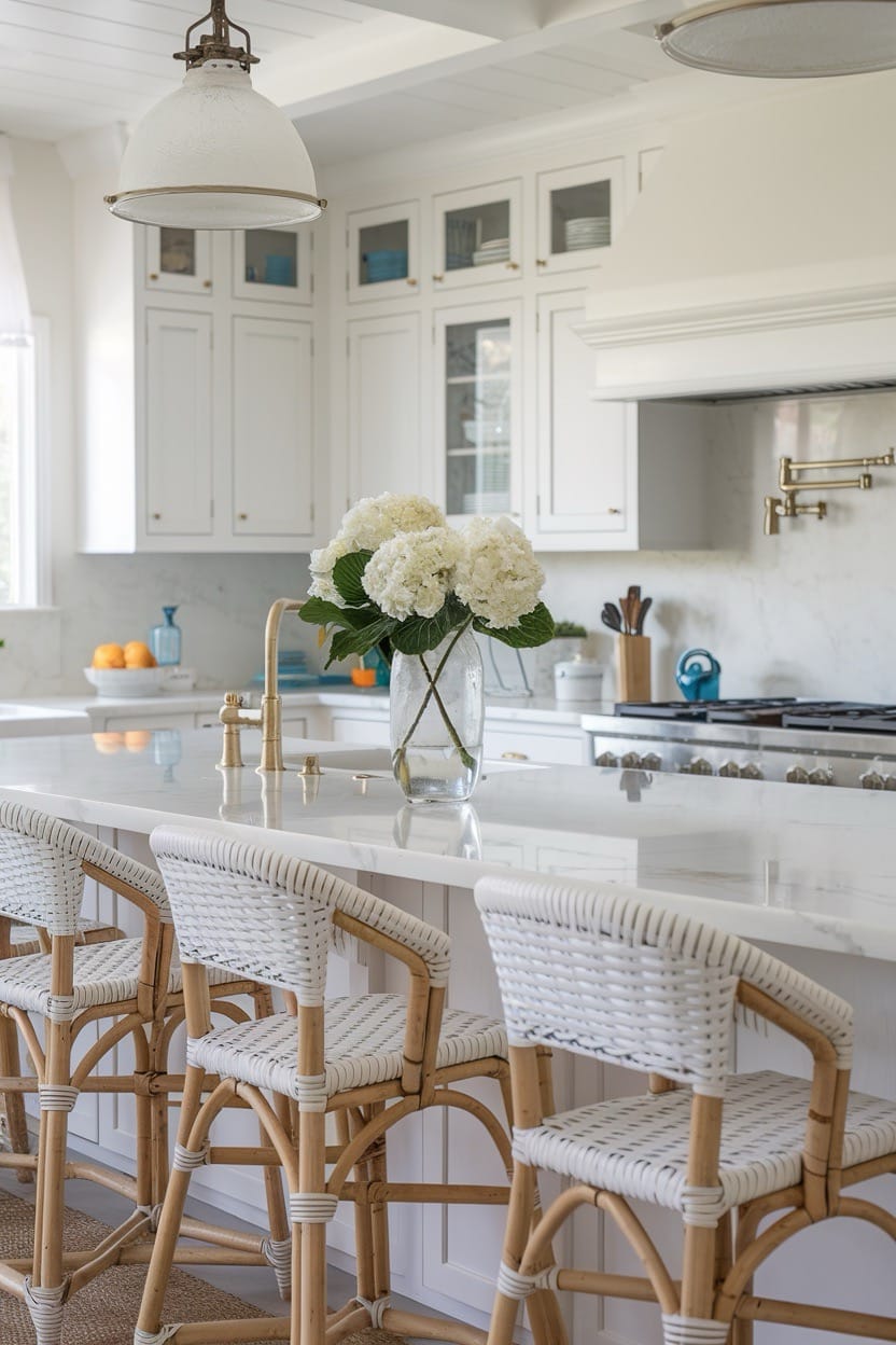 white-coastal-kitchen-white-rattan-chairs